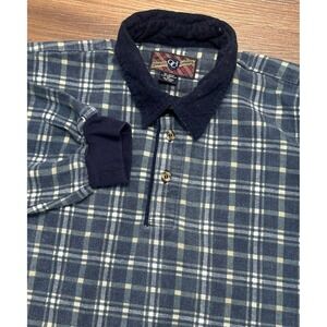 Vintage OCI Mens Plaid Long Sleeve Polo Shirt Blue Corduroy Collar Sz XL